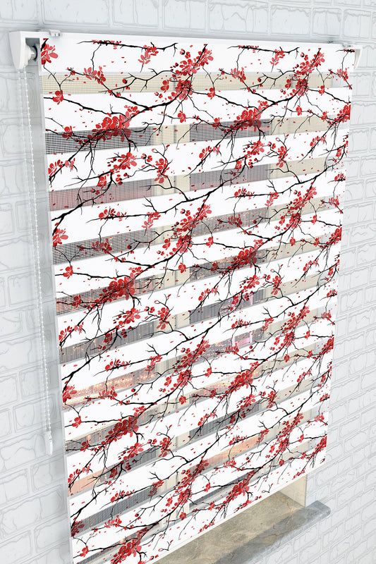 Kırmızı Japon Kiraz Çiçeği Zebra Perde - (AKEL-1120-2)