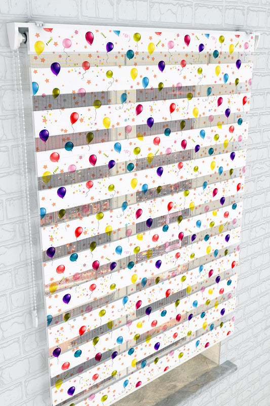 Renkli Balon Desenli Zebra Perde - (AKEL-1129-2)
