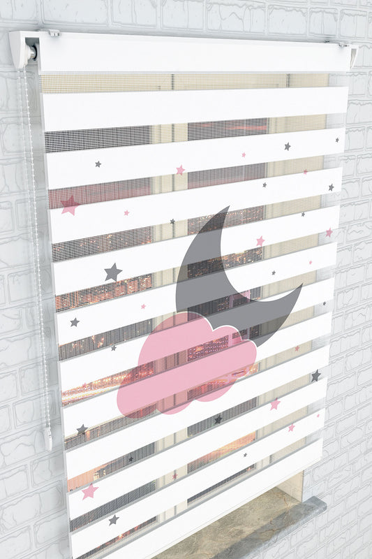 Ay ve Yıldızlar Desenli Zebra Perde - (AKEL-1135-2)