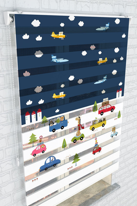 Uçaklar ve Araba Yolculuğu Zebra Perde - (AKEL-1166-2)