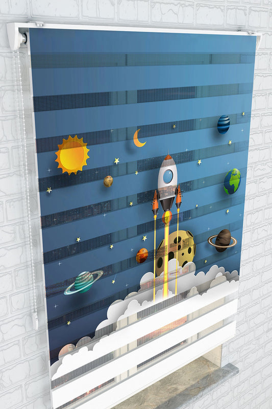 Roket Fırlatma ve Gezegenler Zebra Perde - (AKEL-1170-2)