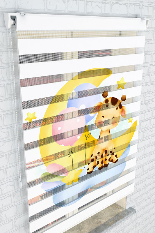 Ay Üzerinde Zürafa Zebra Perde - (AKEL-1181-2)