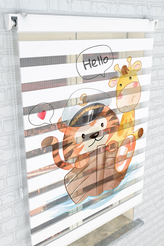 Sevimli Kaptan Kaplan ve Zürafa Zebra Perde - (AKEL-1183-2)