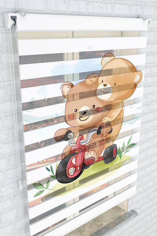 Sevimli Ayıcıklar Bisiklette Zebra Perde - (AKEL-1188-2)