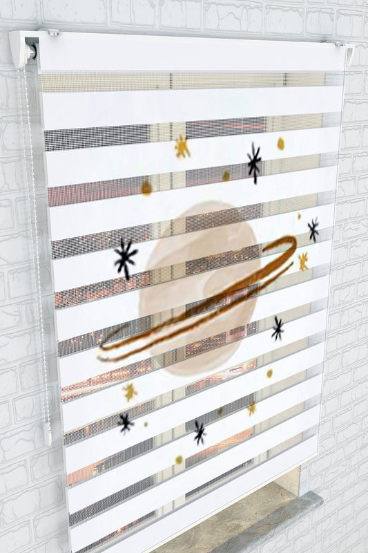 Altın Gezegen Desenli Zebra Perde - (AKEL-1195-2)