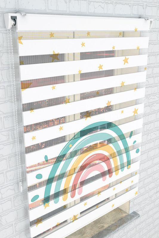 Yıldızlı Renkli Gökkuşağı Zebra Perde - (AKEL-1206-2)