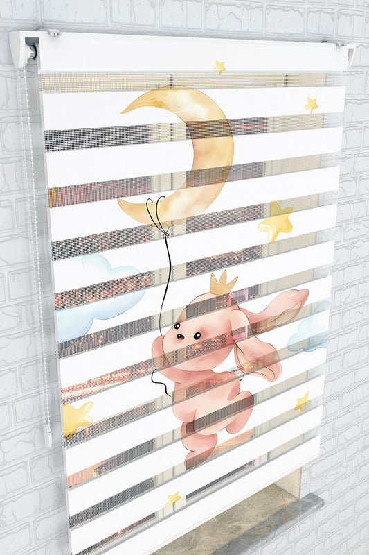 Ay Balonlu Sevimli Tavşan Zebra Perde - (AKEL-1208-2)