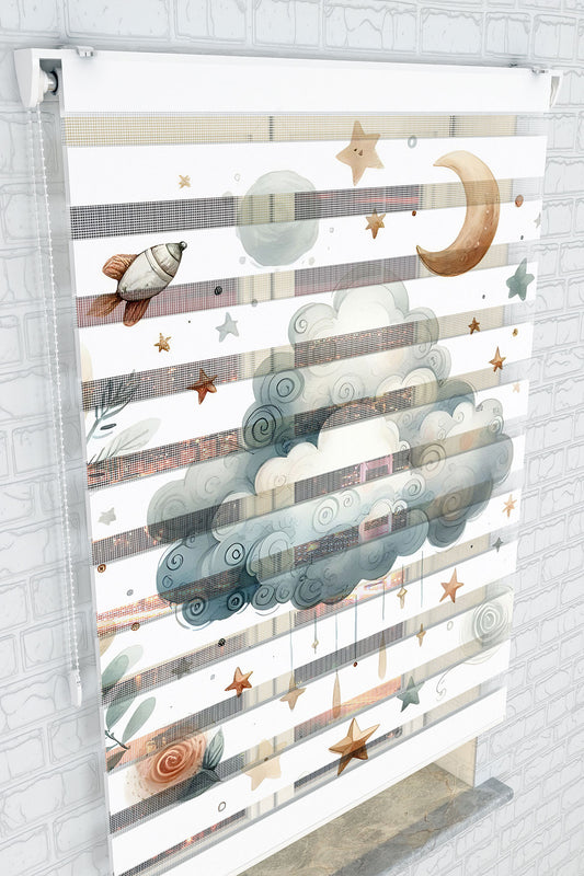 Gece Gökyüzü ve Yıldızlar Zebra Perde - (AKEL-1213-2)