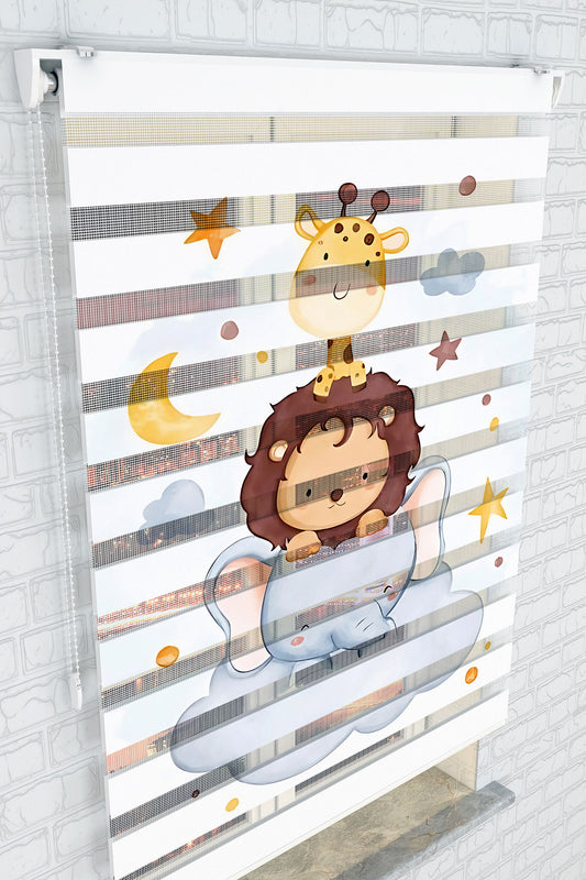 Gökyüzünde Sevimli Hayvanlar Zebra Perde - (AKEL-1222-2)