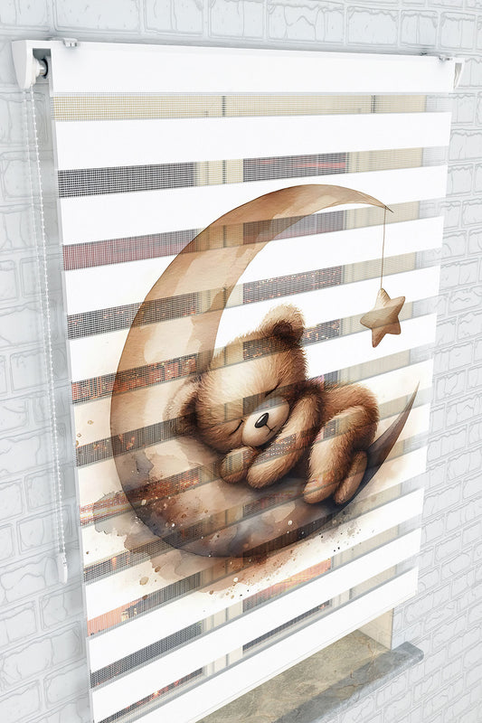 Ayda Uyuyan Sevimli Ayıcık Zebra Perde - (AKEL-1240-2)