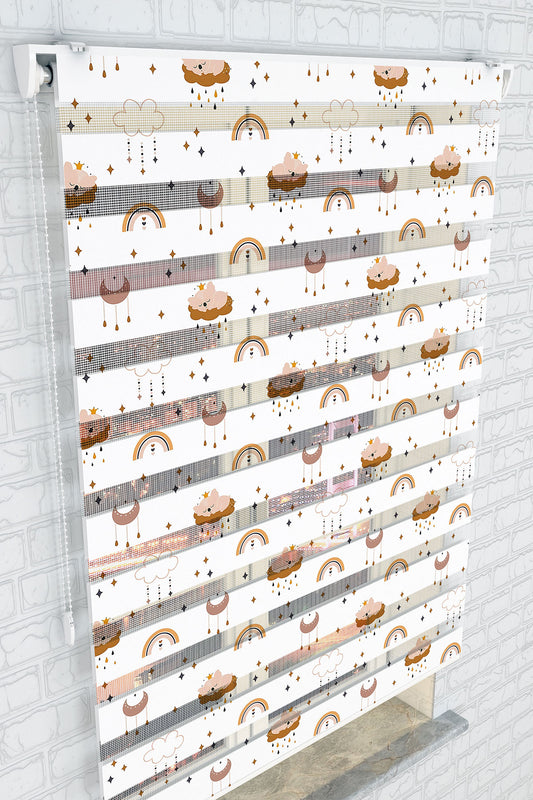 Pastel Renkli Bulut ve Gökkuşağı Desenli Zebra Perde - (AKEL-1242-2)