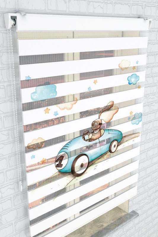 Yarışçı Tavşan ve Bulutlar Desenli Zebra Perde - (AKEL-1243-2)