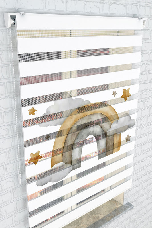 Pastel Tonlarda Gökkuşağı ve Yıldızlar Zebra Perde - (AKEL-1244-2)