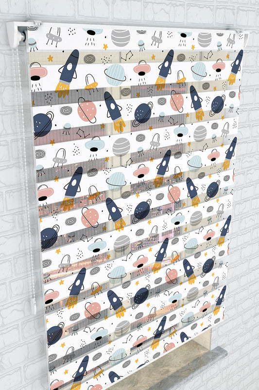 Uzay Macerası Roket ve Gezegenler Zebra Perde - (AKEL-1245-2)