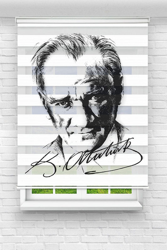 Genç Odası - Mustafa Kemal Atatürk Baskılı Zebra Perde