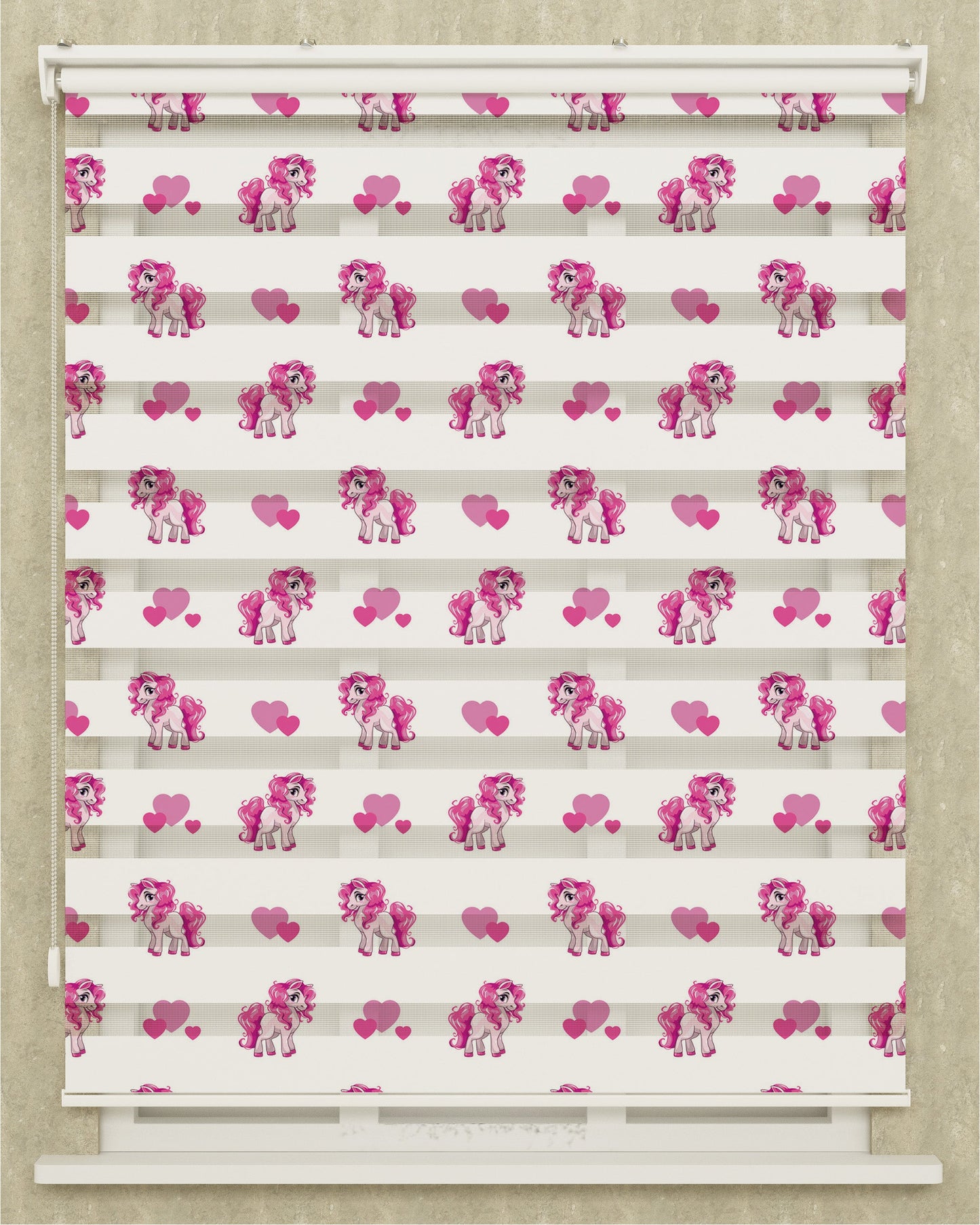 Çocuk Odası Renkli Pony Unicorn Baskılı Zebra Perde