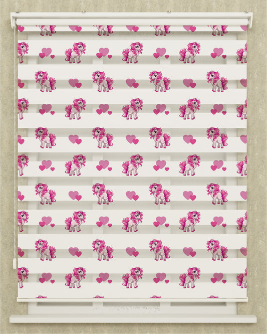 Çocuk Odası Renkli Pony Unicorn Baskılı Zebra Perde