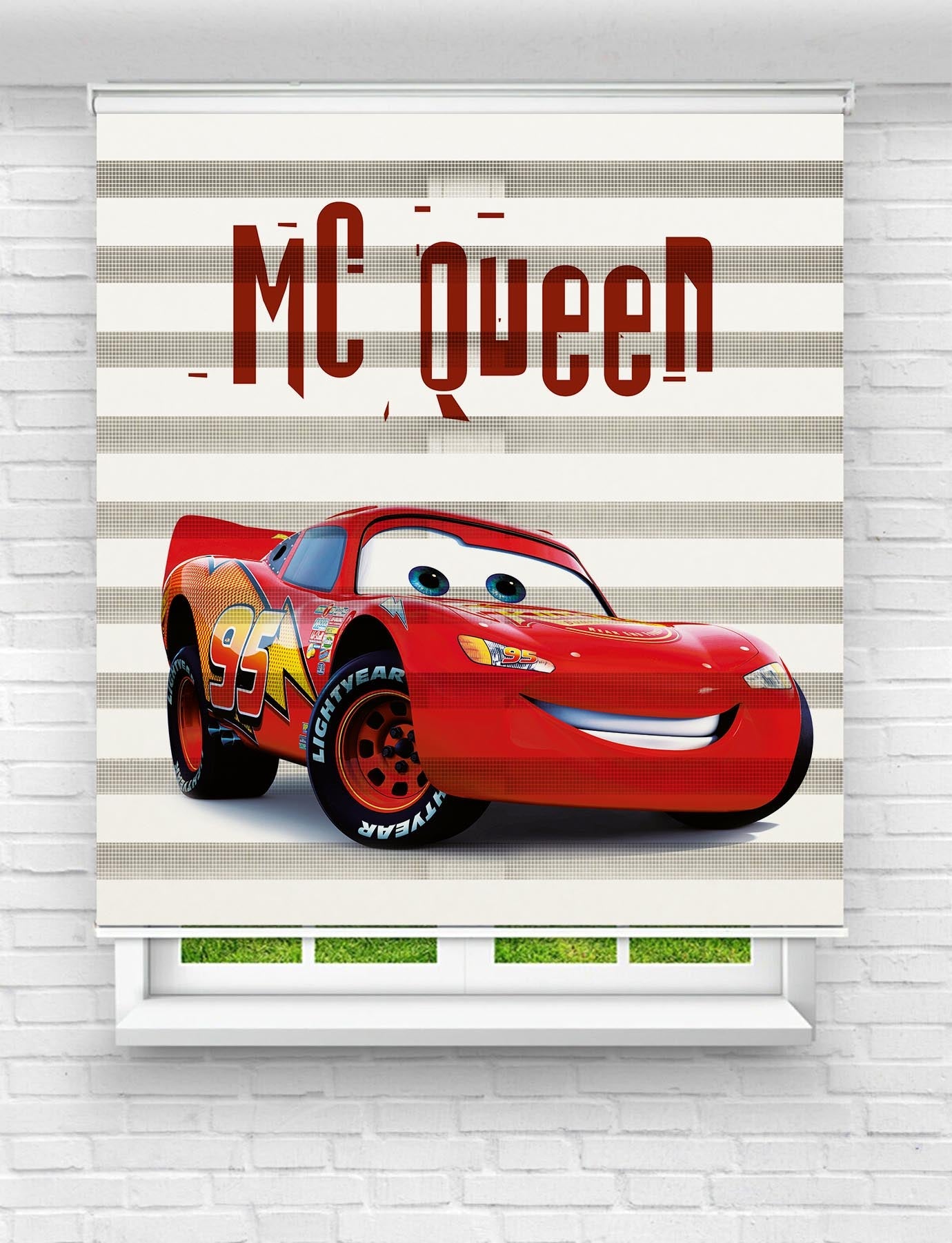 Kırmızı Şimşek McQueen Baskılı Zebra Perde | Çocuk Odası İçin Eğlenceli ve Hızlı Tasarım
