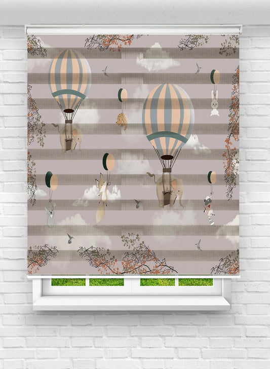 Hayvanlar ve Balonlarla Sıcak Hava Balonu Zebra Perde