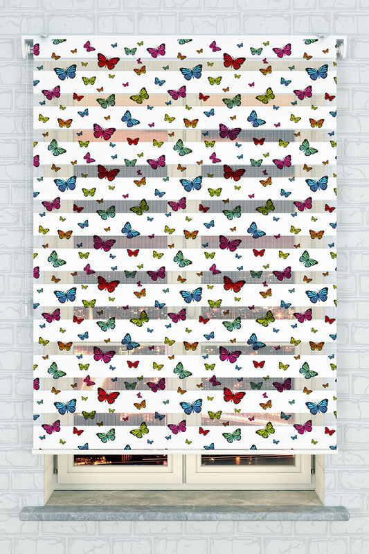 Renkli Kelebek Desenli Zebra Perde - (AKEL-1118-1)