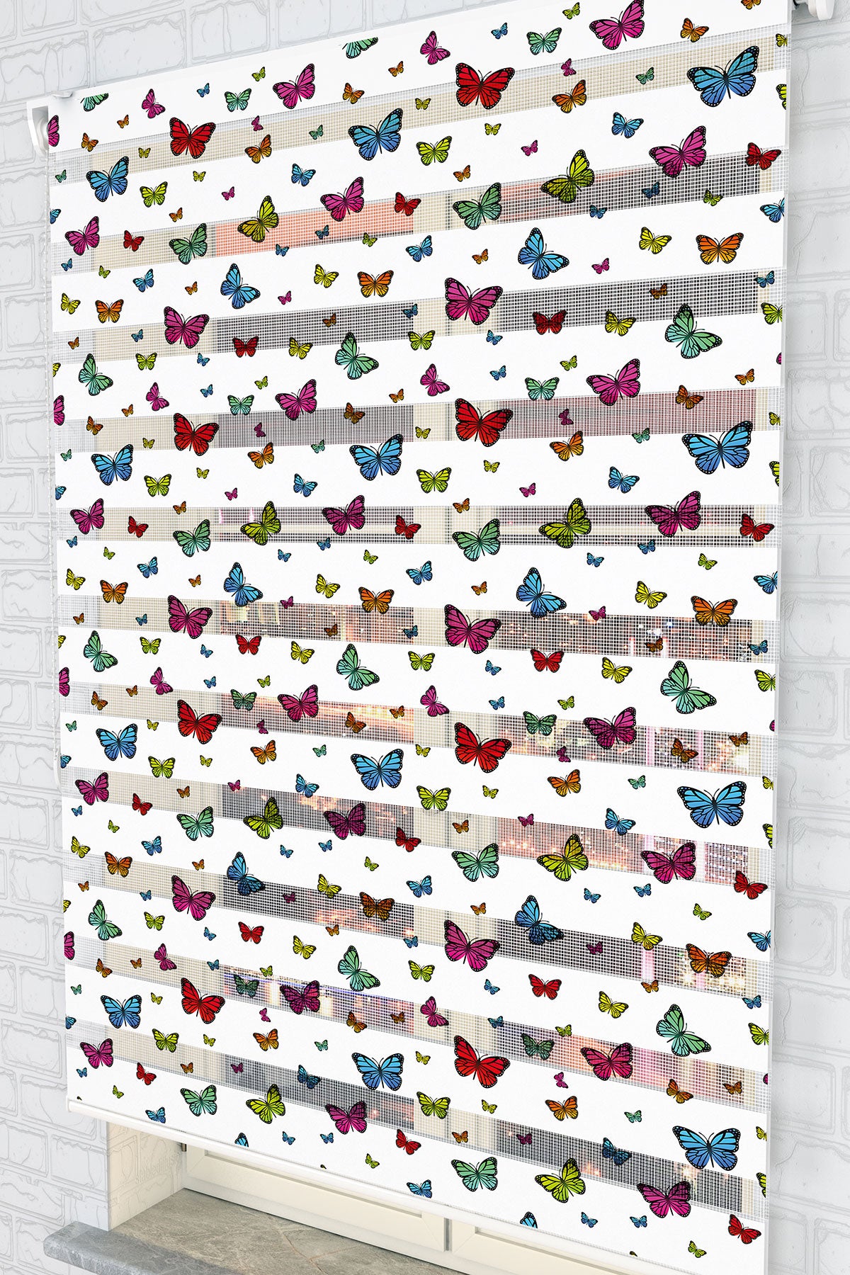 Renkli Kelebek Desenli Zebra Perde - (AKEL-1118-4)
