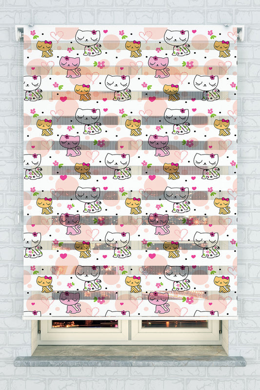 Sevimli Kedi Desenli Zebra Perde - (AKEL-1125-1)
