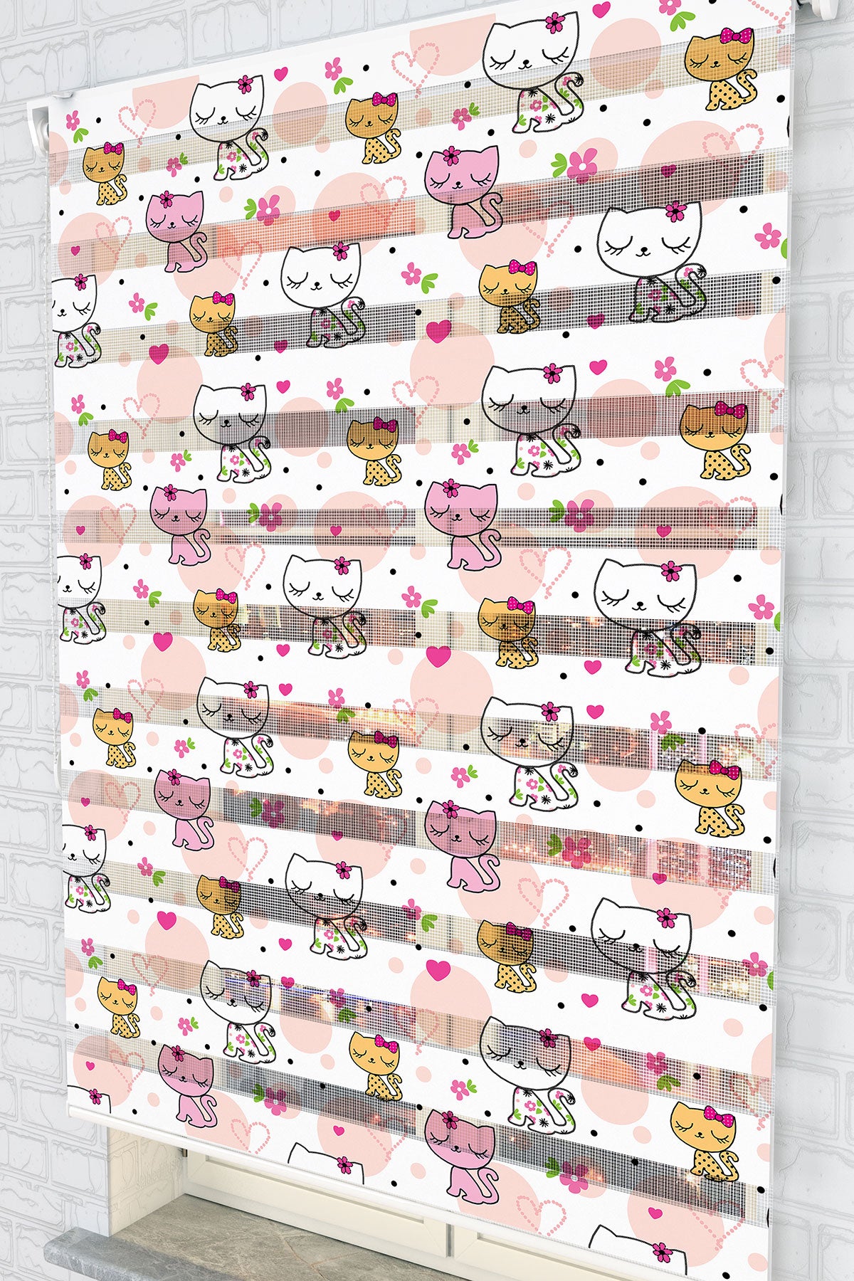 Sevimli Kedi Desenli Zebra Perde - (AKEL-1125-4)