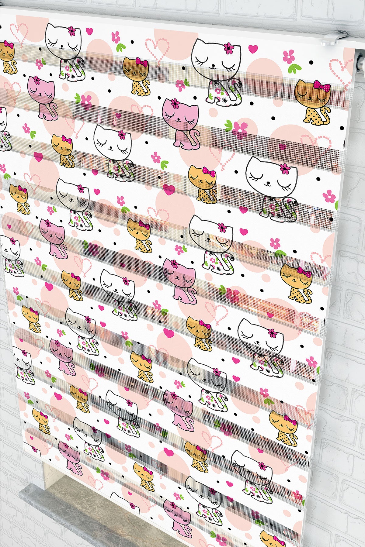 Sevimli Kedi Desenli Zebra Perde - (AKEL-1125-5)