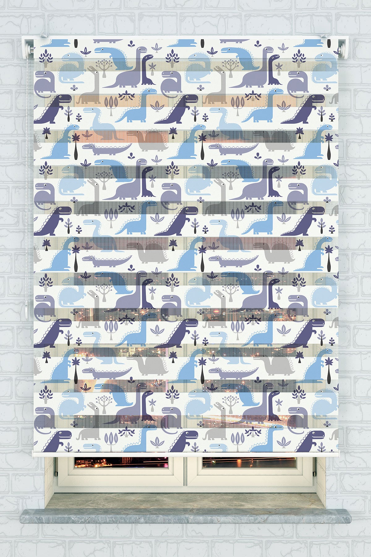 Sevimli Dinozor Desenli Zebra Perde - (AKEL-1127-1)