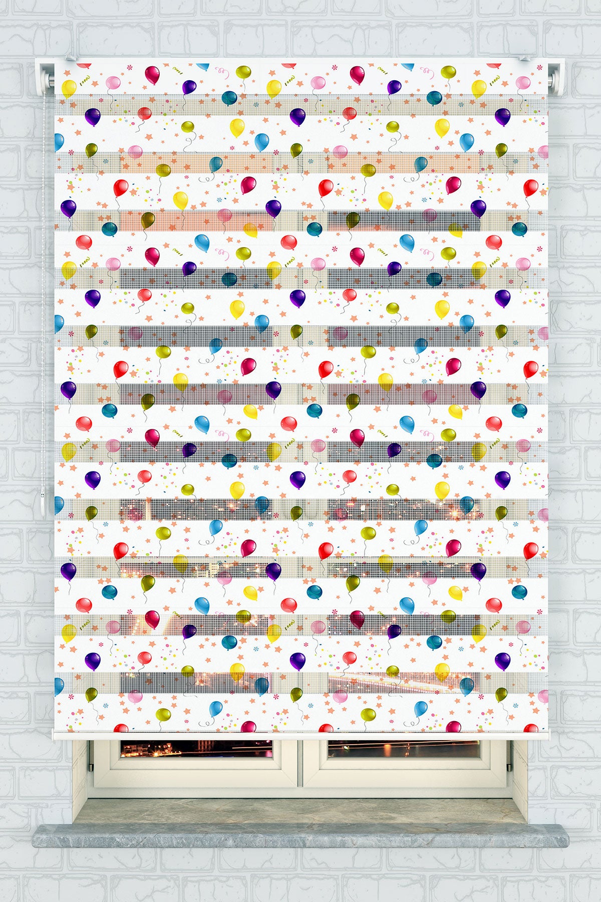 Renkli Balon Desenli Zebra Perde - (AKEL-1129-1)