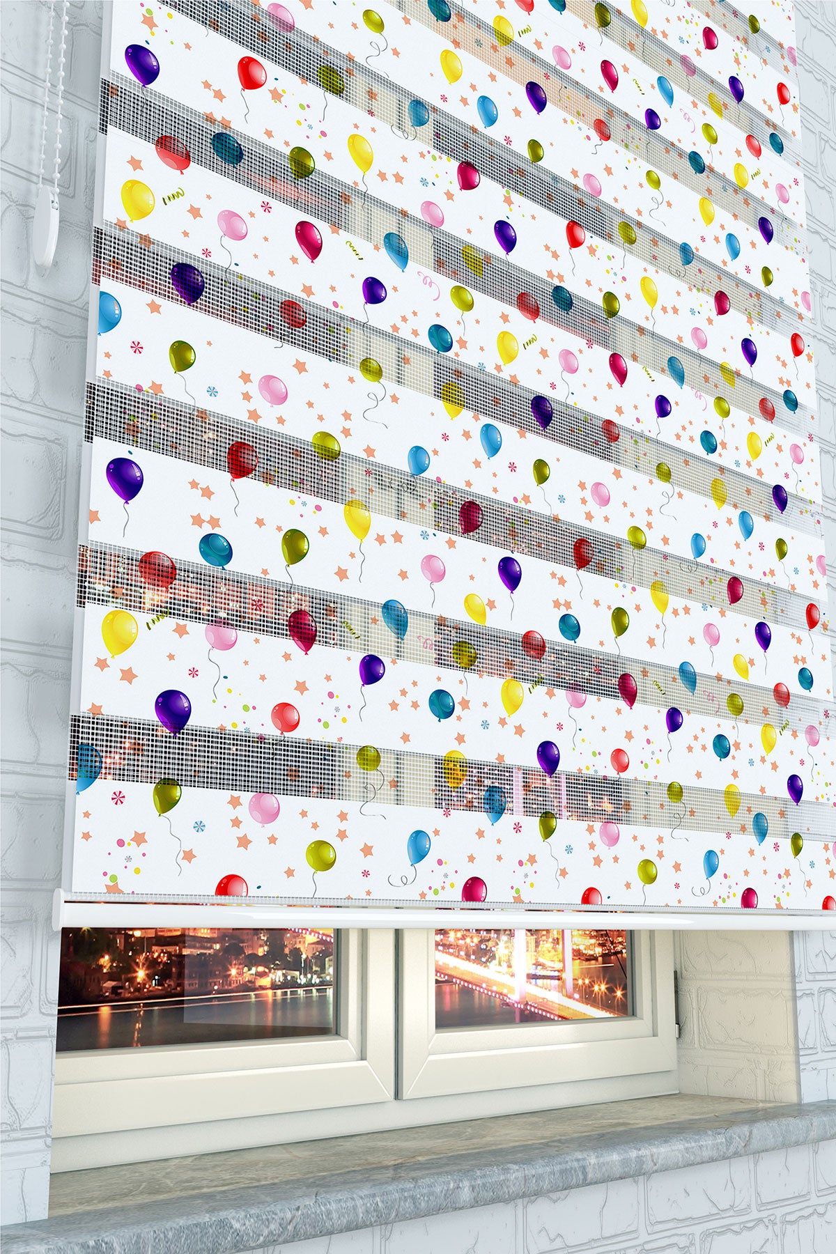 Renkli Balon Desenli Zebra Perde - (AKEL-1129-3)