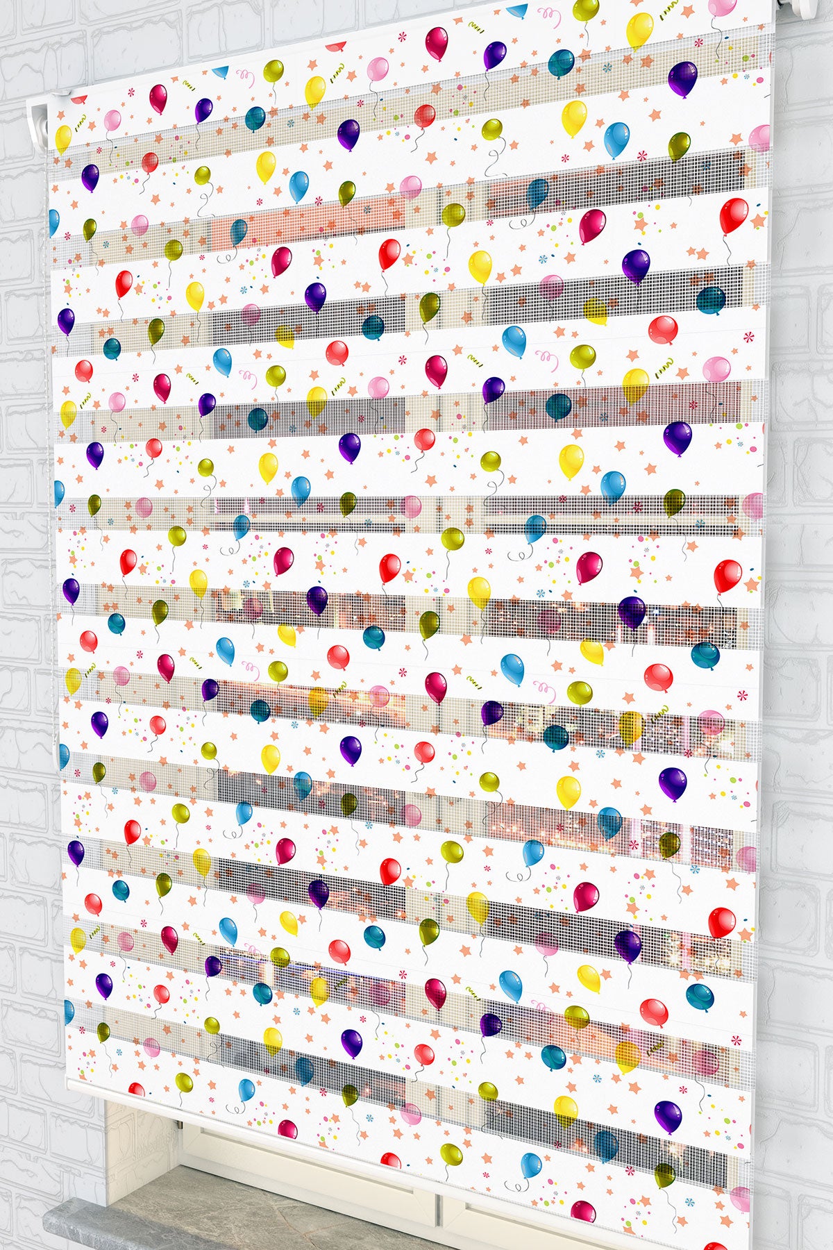 Renkli Balon Desenli Zebra Perde - (AKEL-1129-4)