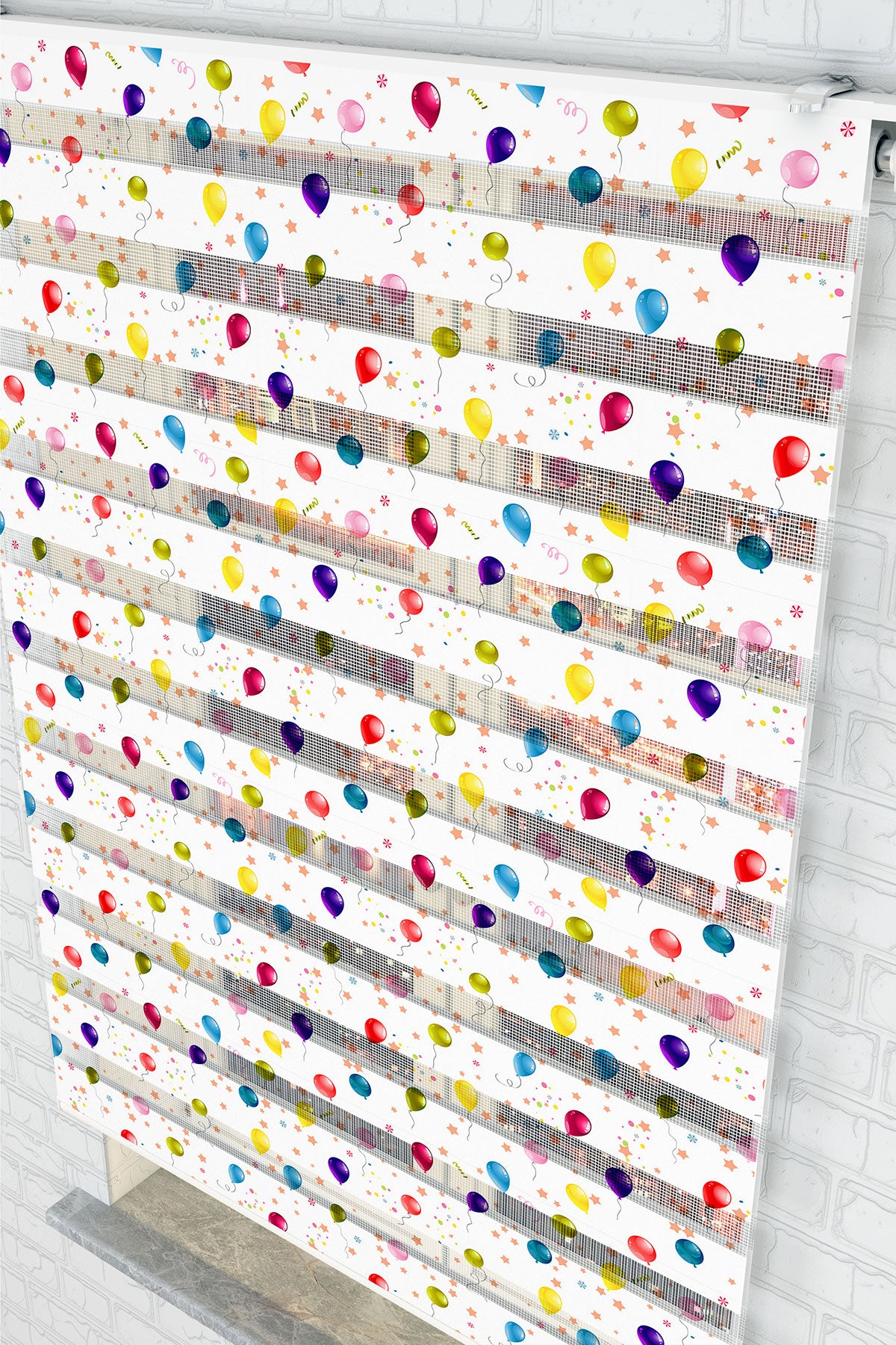 Renkli Balon Desenli Zebra Perde - (AKEL-1129-5)