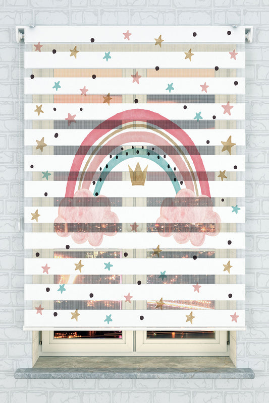 Pastel Gökkuşağı ve Yıldızlar Desenli Zebra Perde - (AKEL-1136-1)