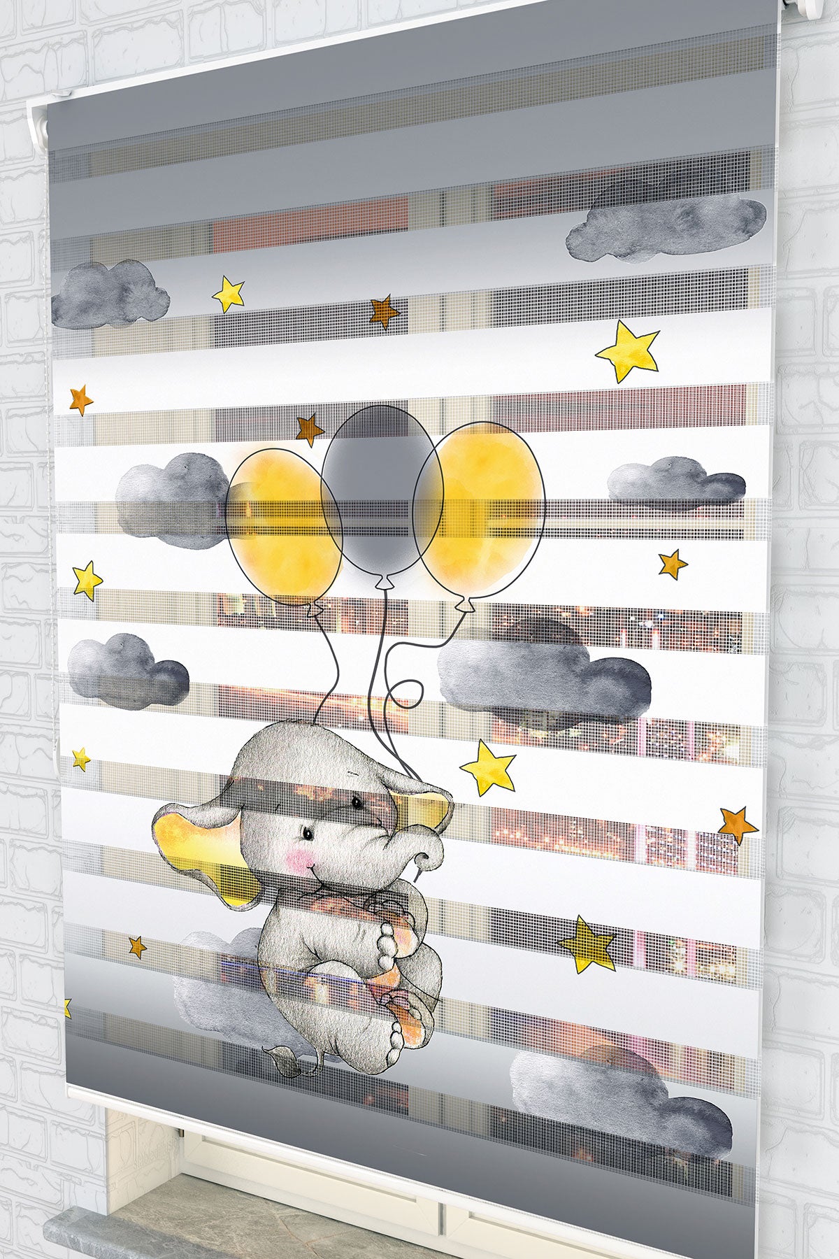 Uçan Fil ve Balon Desenli Zebra Perde - (AKEL-1138-4)