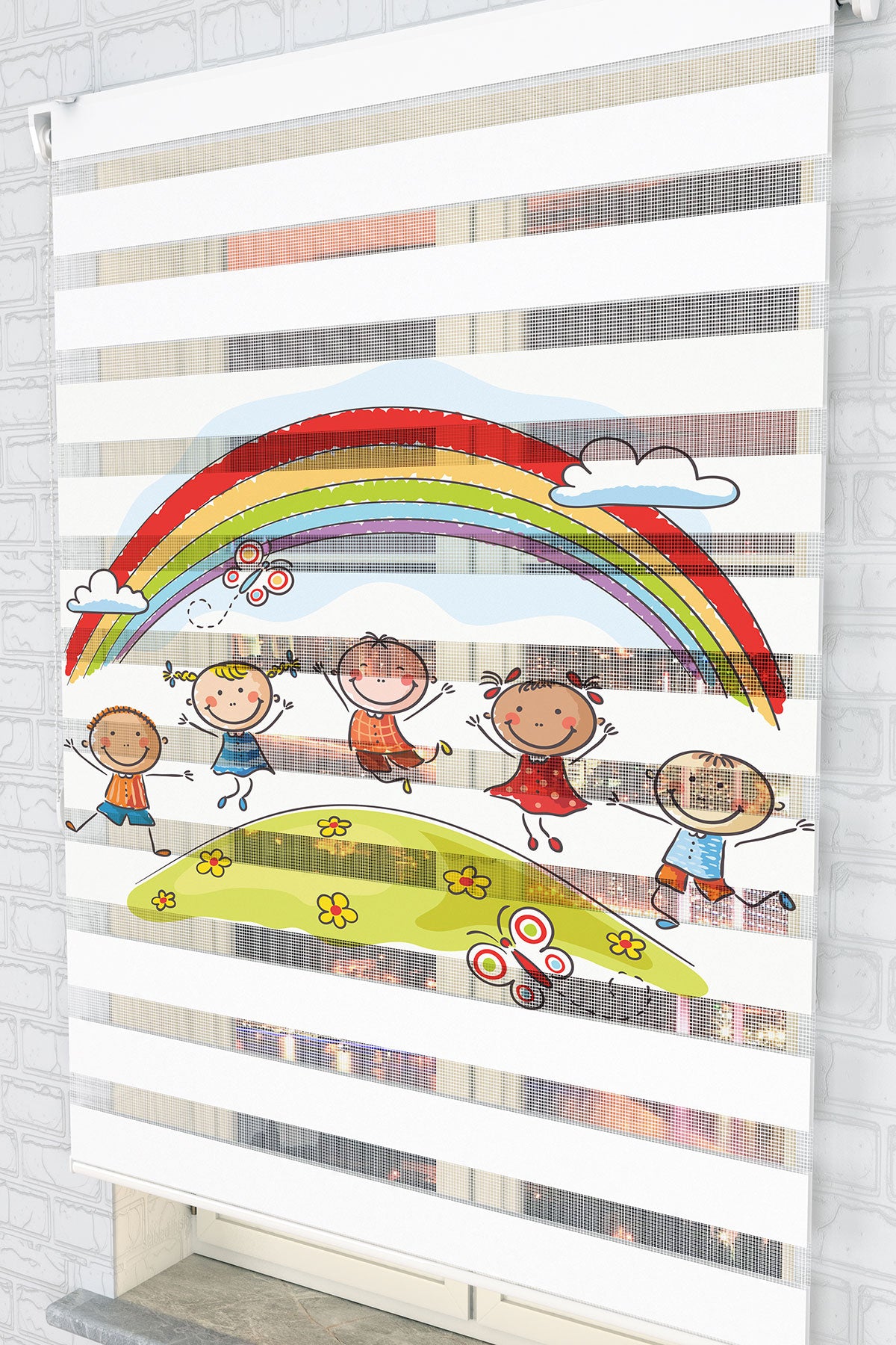 Neşeli Çocuklar ve Gökkuşağı Zebra Perde  - (AKEL-1147-4)