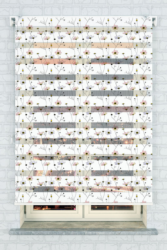 Zarif Çiçek Desenli Zebra Perde - (AKEL-1152-1)