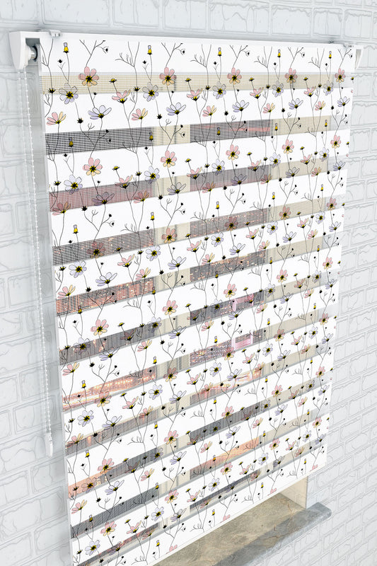 Zarif Çiçek Desenli Zebra Perde - (AKEL-1152-2)