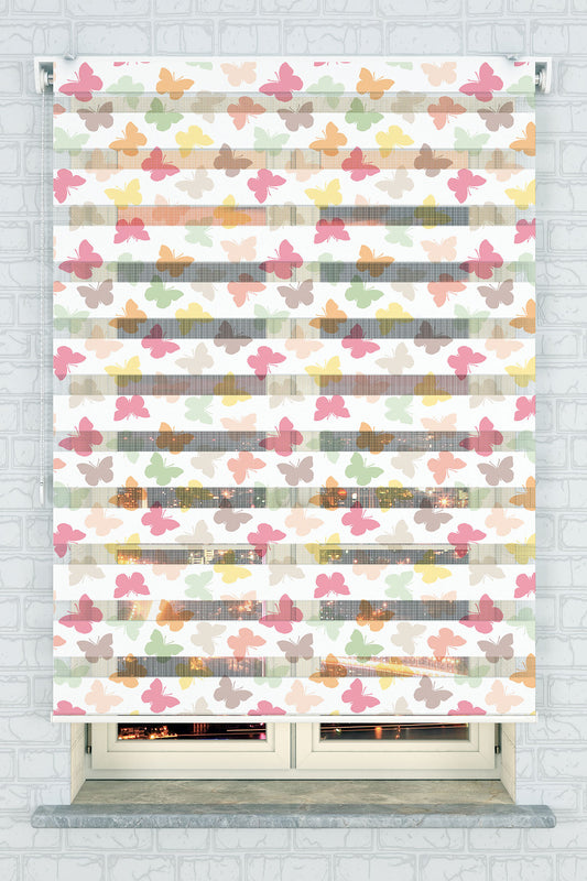 Pastel Kelebek Desenli Zebra Perde - (AKEL-1153-1)