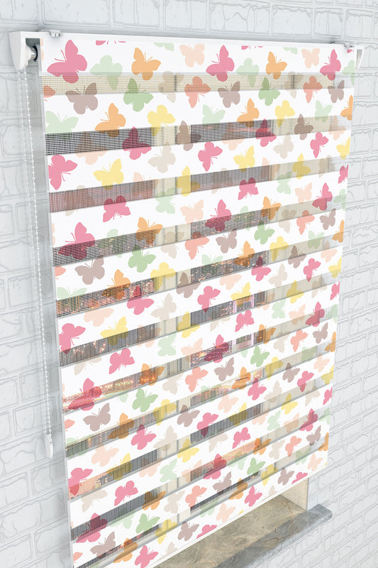 Pastel Kelebek Desenli Zebra Perde - (AKEL-1153-2)