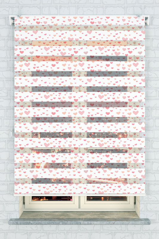 Romantik Kalp Desenli Zebra Perde - (AKEL-1154-1)