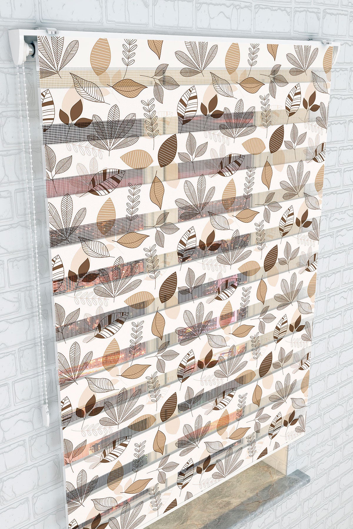 Doğal Yaprak Desenli Zebra Perde - (AKEL-1156-2)