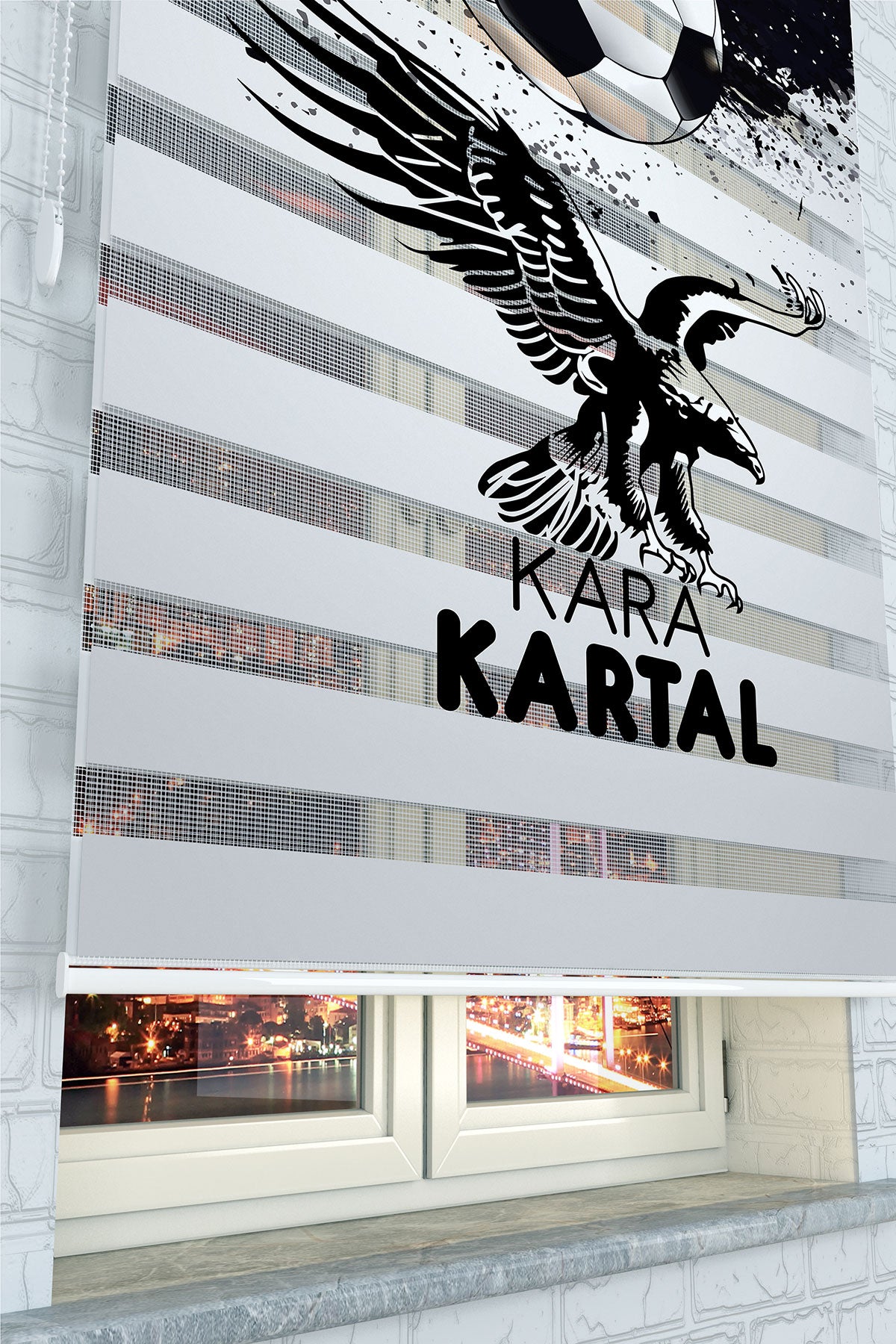Kara Kartal Futbol Temalı Zebra Perde - (AKEL-1158-3)