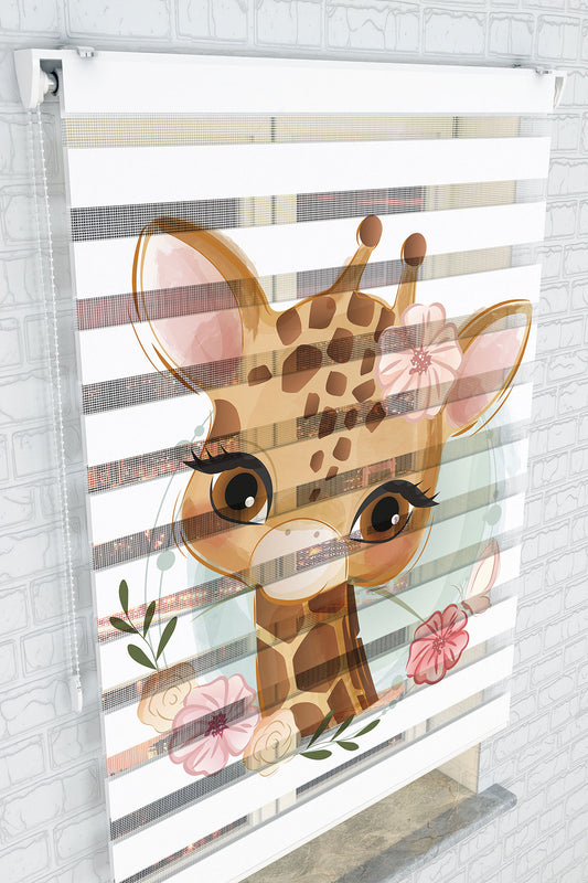 Çiçekli Sevimli Zürafa Zebra Perde - (AKEL-1161-2)