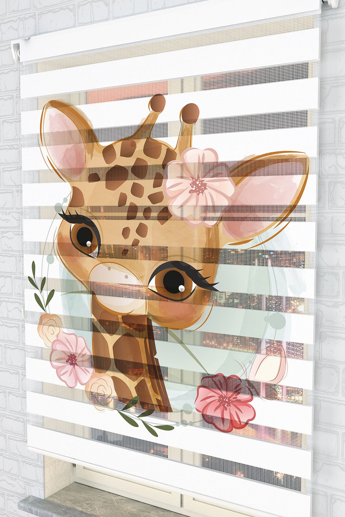 Çiçekli Sevimli Zürafa Zebra Perde - (AKEL-1161-4)