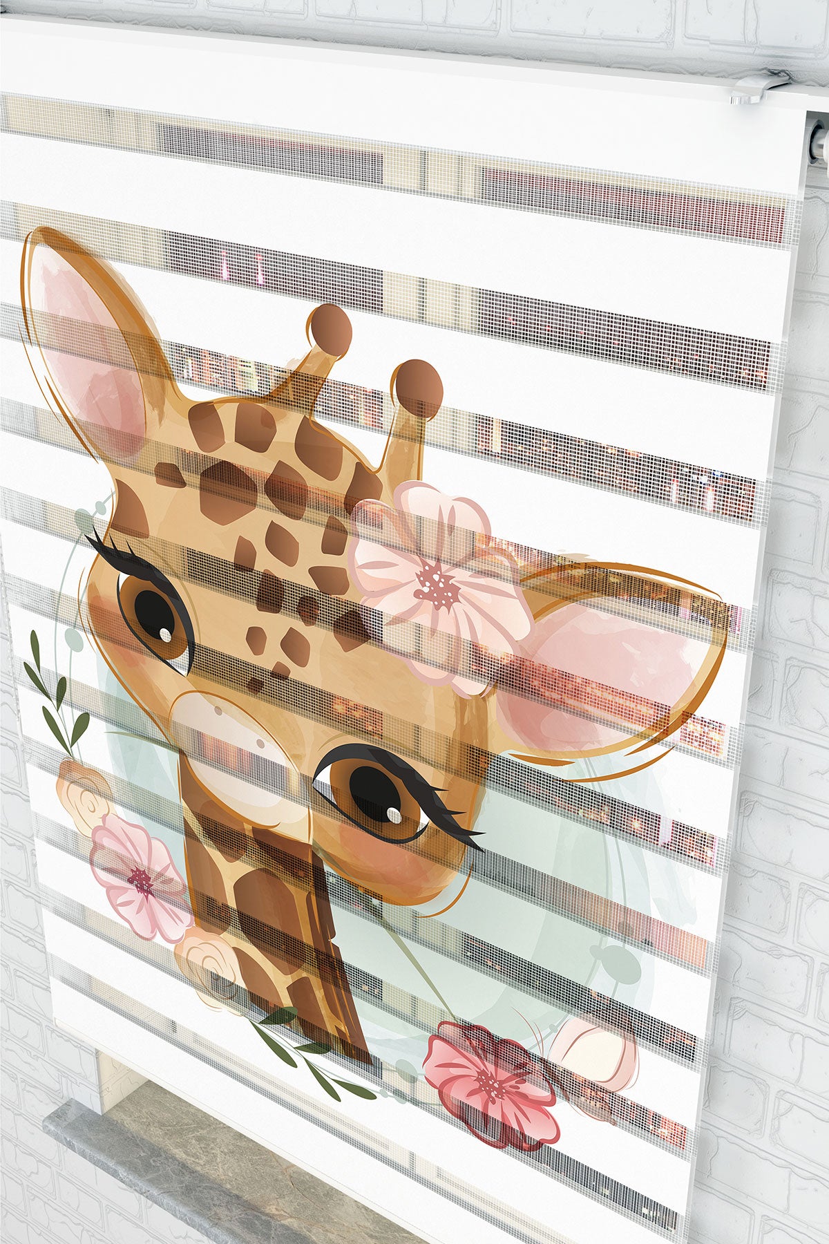 Çiçekli Sevimli Zürafa Zebra Perde - (AKEL-1161-5)