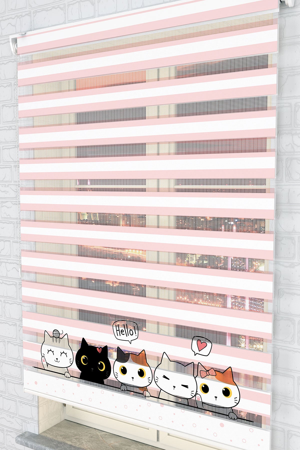 Sevimli Kediler Pembe Zebra Perde - (AKEL-1162-4)