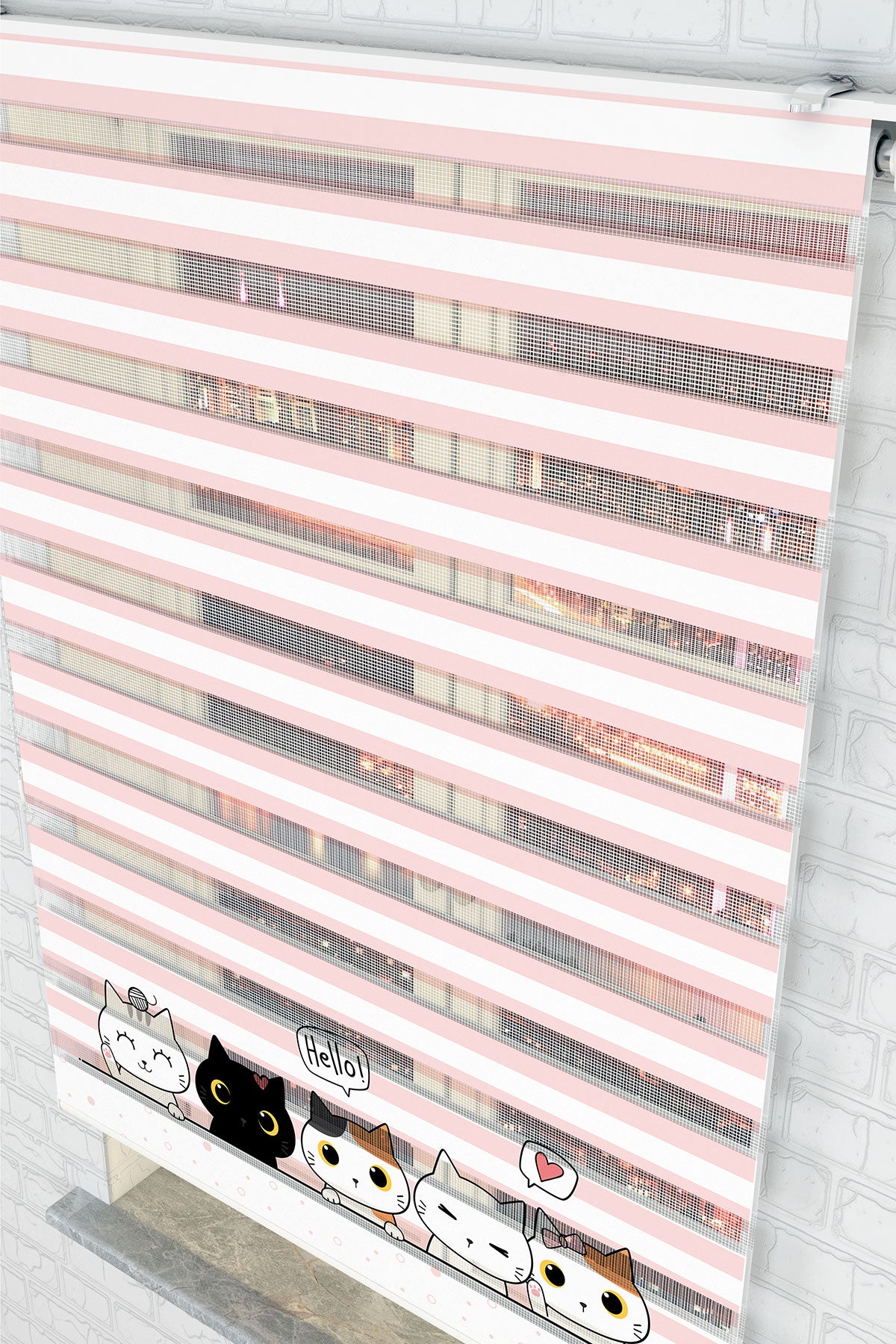 Sevimli Kediler Pembe Zebra Perde - (AKEL-1162-5)