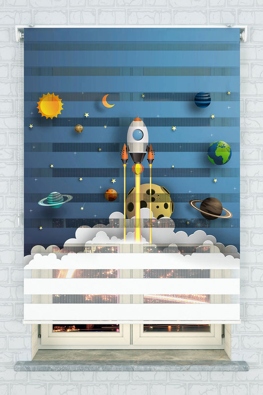 Roket Fırlatma ve Gezegenler Zebra Perde - (AKEL-1170-1)