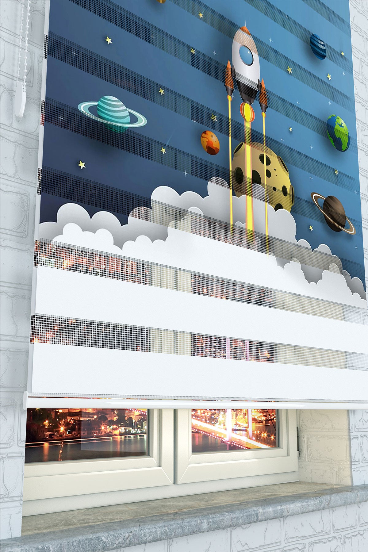 Roket Fırlatma ve Gezegenler Zebra Perde - (AKEL-1170-3)